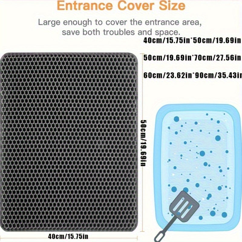 Cat Litter Catching Mat with Double-Layer Honeycomb Design, Waterproof Non-Slip Litter Box Floor Mat in Three Sizes for Everyday Scatter Control