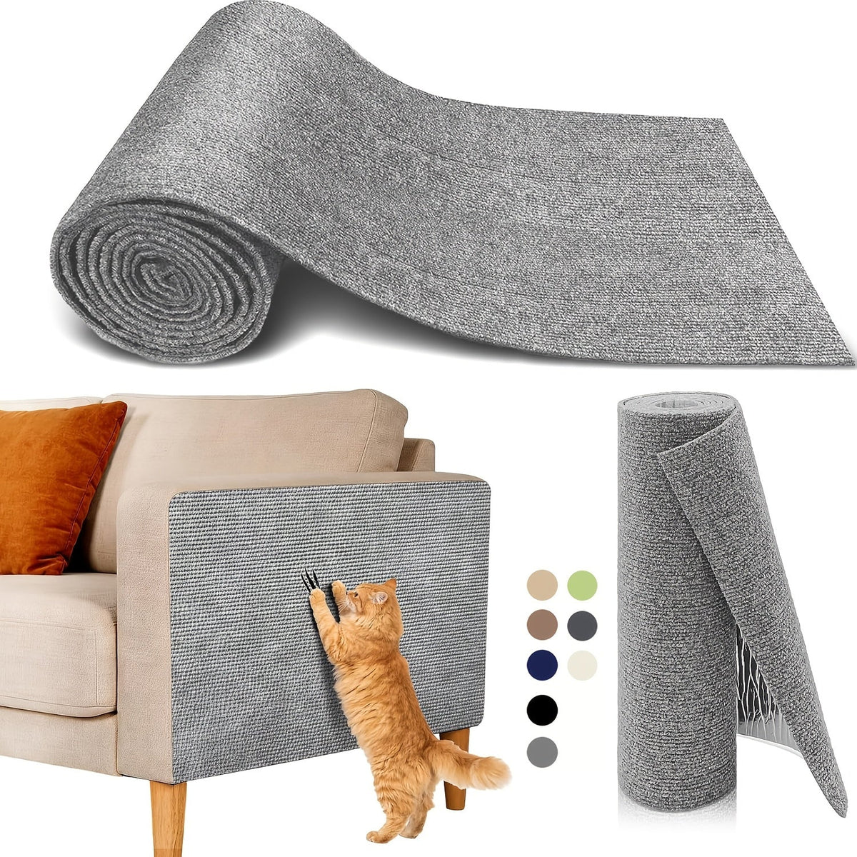 Self-Adhesive Cat Scratch Furniture Protector, Trimmable Scratching Mat for Sofa and Wall Coverage, Three Size Options and Eight Colors