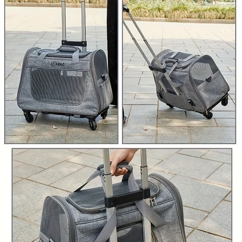 Cat Carrier with Wheels and Carrying Style Options, Foldable Mesh Pet Travel Bag in Light Grey or Pink for Vet Visits and Everyday Trips