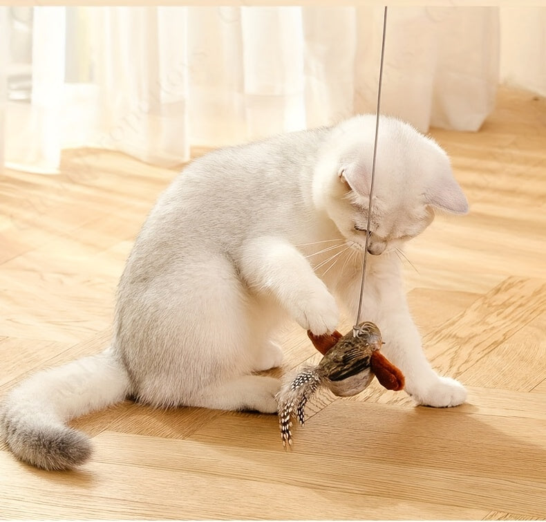 Bird Sound Cat Toy 2-Pack with Leaf Details, Random Color Simulated Birds for Kittens and Indoor Cats, Supervised Chase and Batting Play