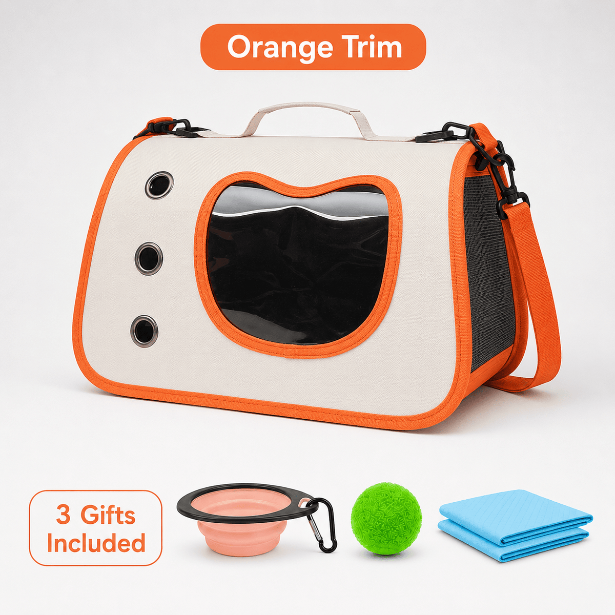 Pet Carrier Bag with Side Opening for Cats and Dogs, Soft-Sided Breathable Travel Tote for Handheld and Shoulder Carry, Off-White, Orange or Pink
