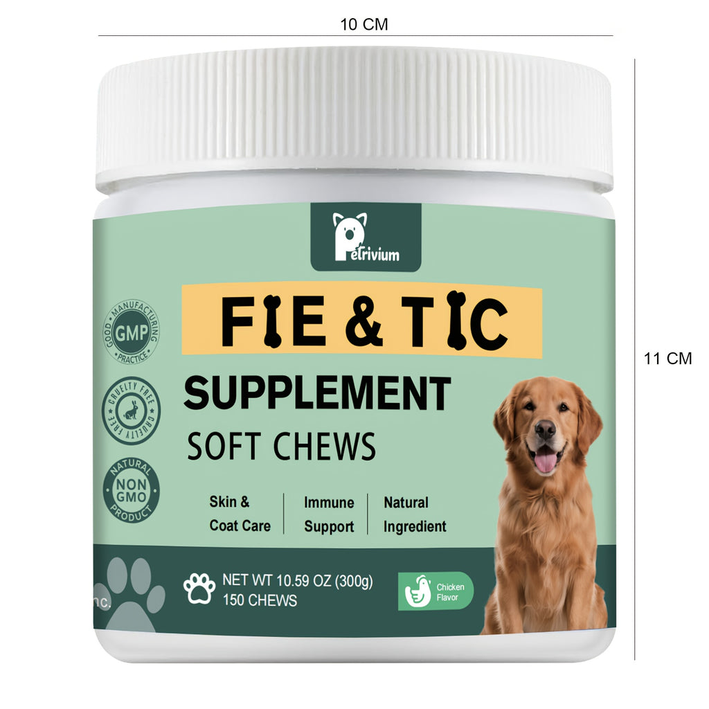 Brewer's Yeast Dog Supplement, 150 Count Chicken Flavor Formula with Flax Seed Meal and Coriander for Canine Nutrition Routines, 300g