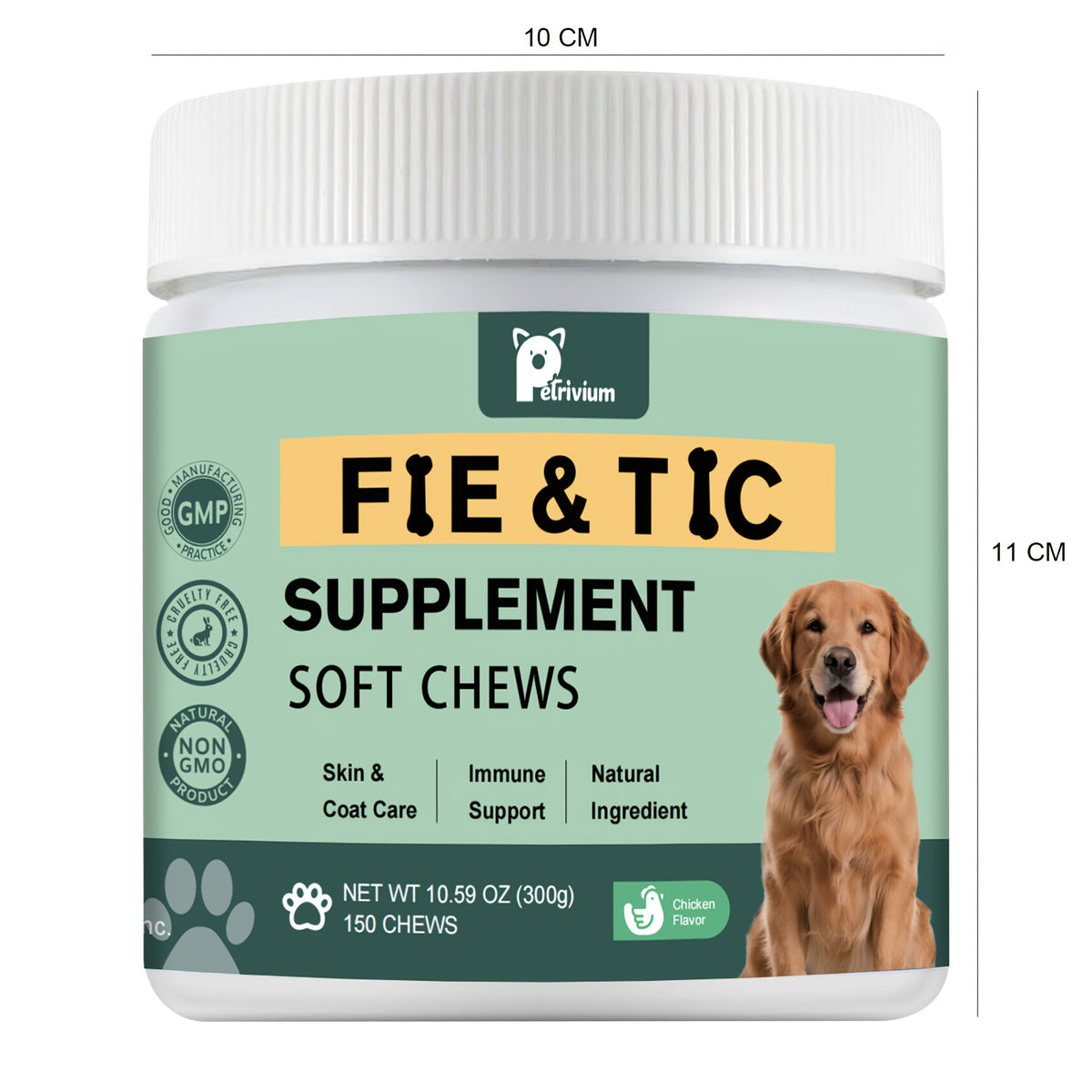 Brewer's Yeast Dog Supplement, 150 Count Chicken Flavor Formula with Flax Seed Meal and Coriander for Canine Nutrition Routines, 300g