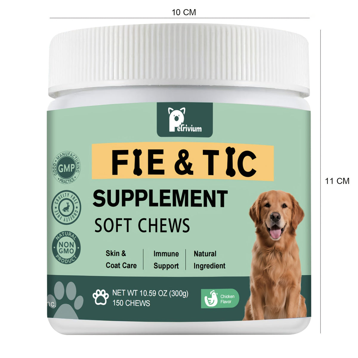 Brewer's Yeast Dog Supplement, 150 Count Chicken Flavor Formula with Flax Seed Meal and Coriander for Canine Nutrition Routines, 300g