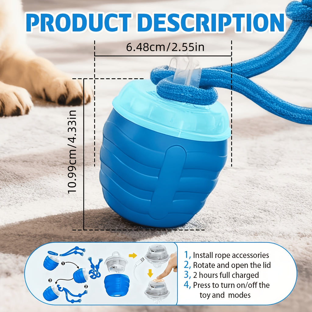 Smart Dog Toy Ball JY661 for Medium and Large Dogs, Interactive Ball and Rope Play Toy for Supervised Indoor Hardwood Floor and Outdoor Carpet Activities