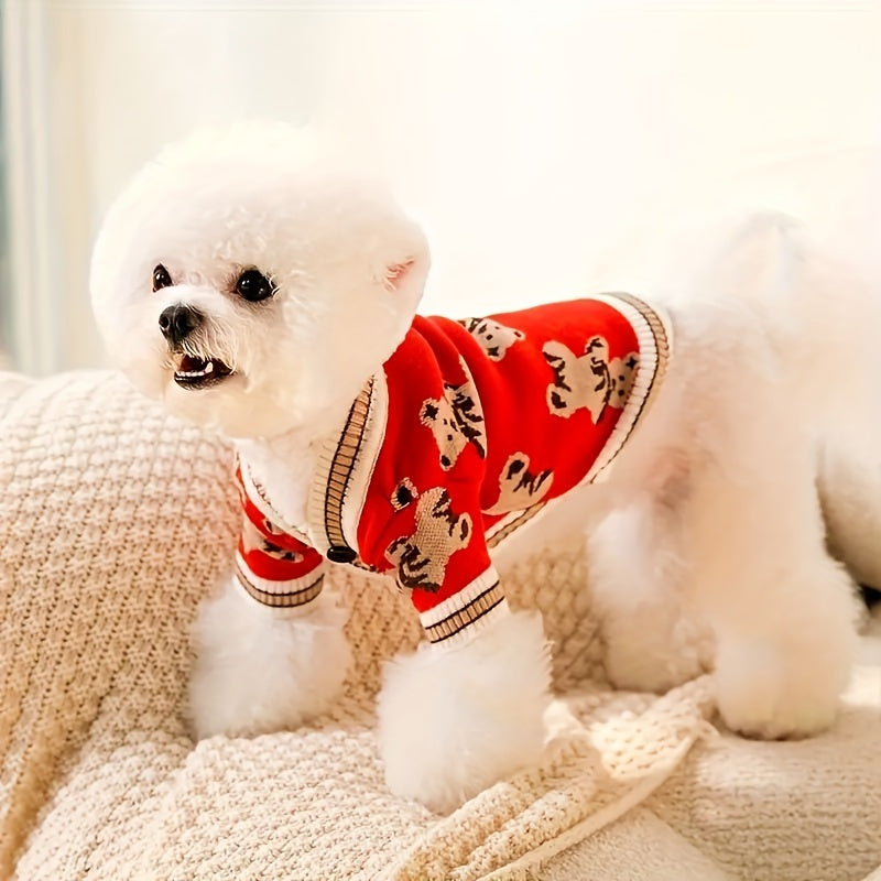 Knitted Dog Cardigan Sweater in Red, Multicolor or Light Blue, XS-XL Winter Pet Clothing for Puppy Outfits, Cool Weather Walks and Family Photos