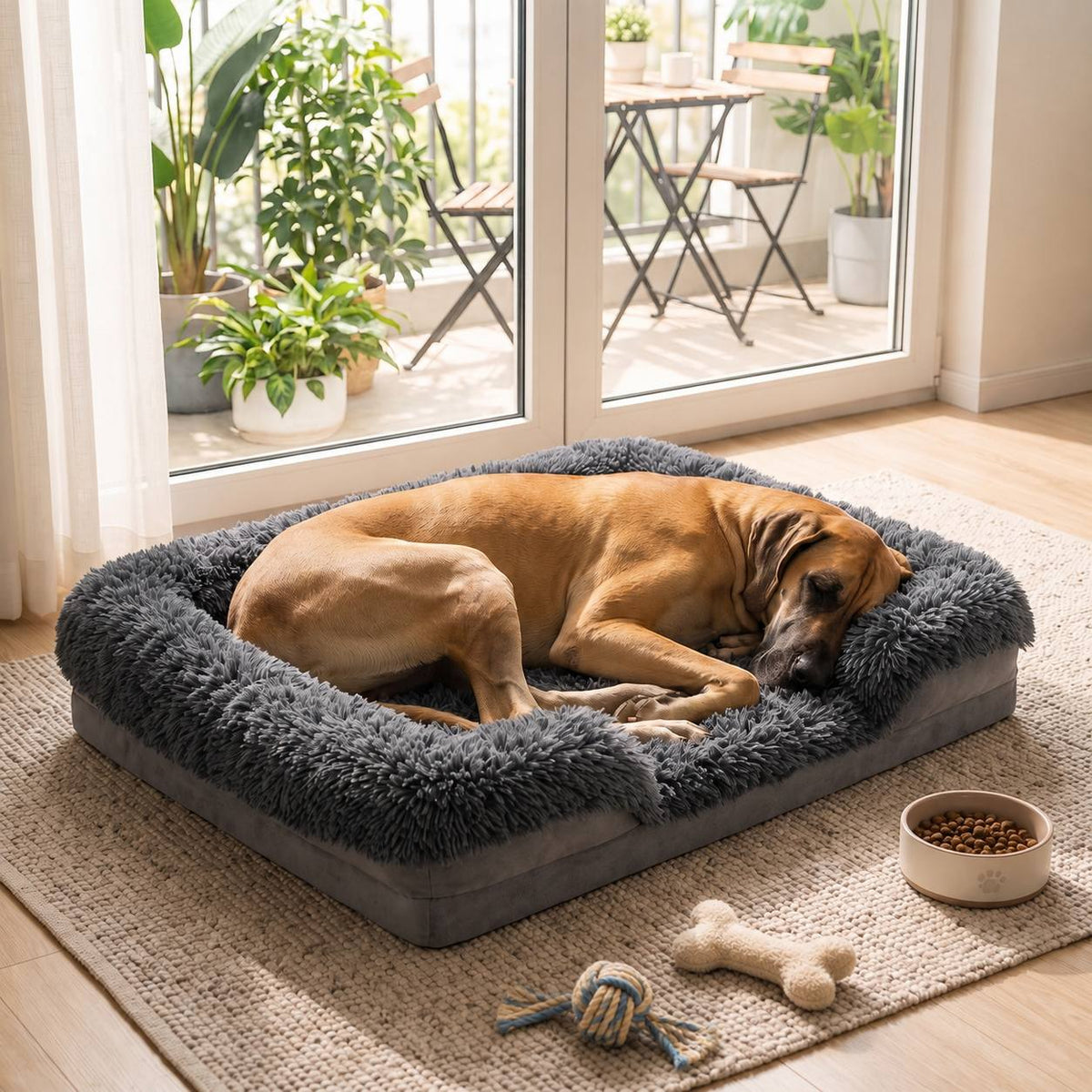 Egg Crate Foam Dog Bed with Raised Bolsters, Plush Pet Sofa with Removable Machine Washable Cover and Non-Slip Bottom, M XL 2XL
