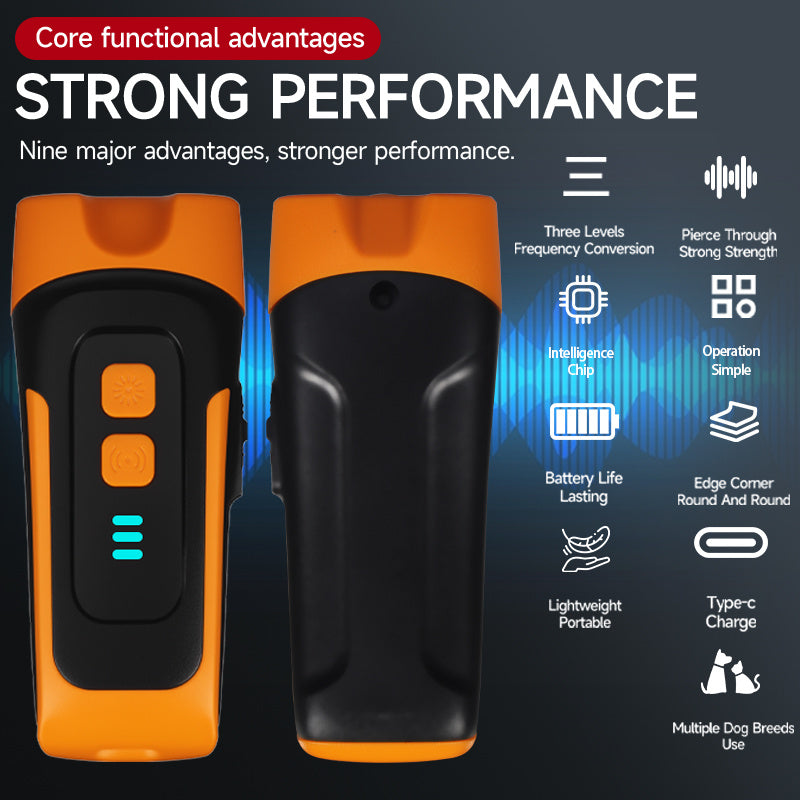 Handheld Ultrasonic Dog Training Device with LED Flashlight, Adjustable Portable Bark Deterrent for Supervised Indoor and Outdoor Use