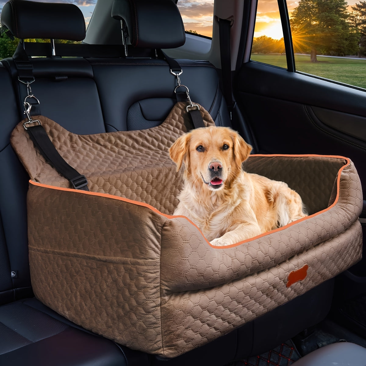 Dog Car Seat with Thick Removable Cushion, 31.1 Inch Washable Back Seat Travel Bed with Raised Sides and Six Colors for Dogs Under 55 lbs