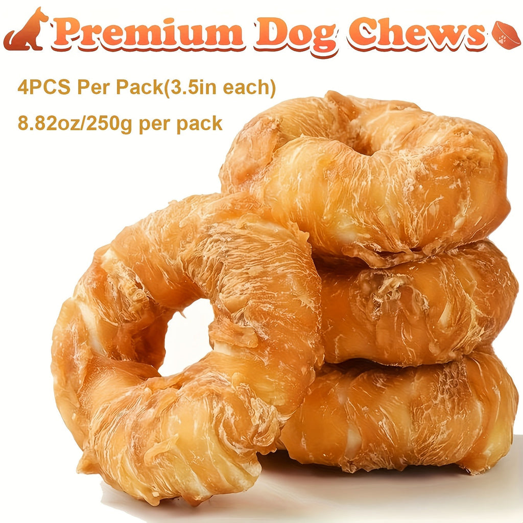 Chicken Wrapped Cowhide Dog Chews, 3.5-Inch Donut Dog Treats for Supervised Chewing and Everyday Rewards, 1, 3 or 4 Piece Pack Options