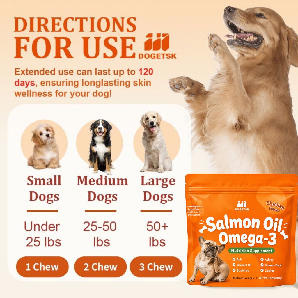 Omega-3 Fish Oil Chews for Dogs and Cats with Wild Alaskan Salmon Oil, Chewable Pet Supplement for Everyday Skin and Coat Care Routines