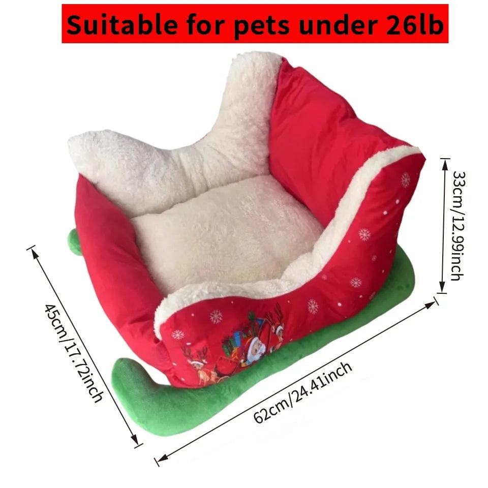 Christmas Pet Bed with Sled Nest or Separate Mat Options, Soft Holiday Sleeping Spot for Small to Medium Dogs and Cats, Festive Pet Lover Gift