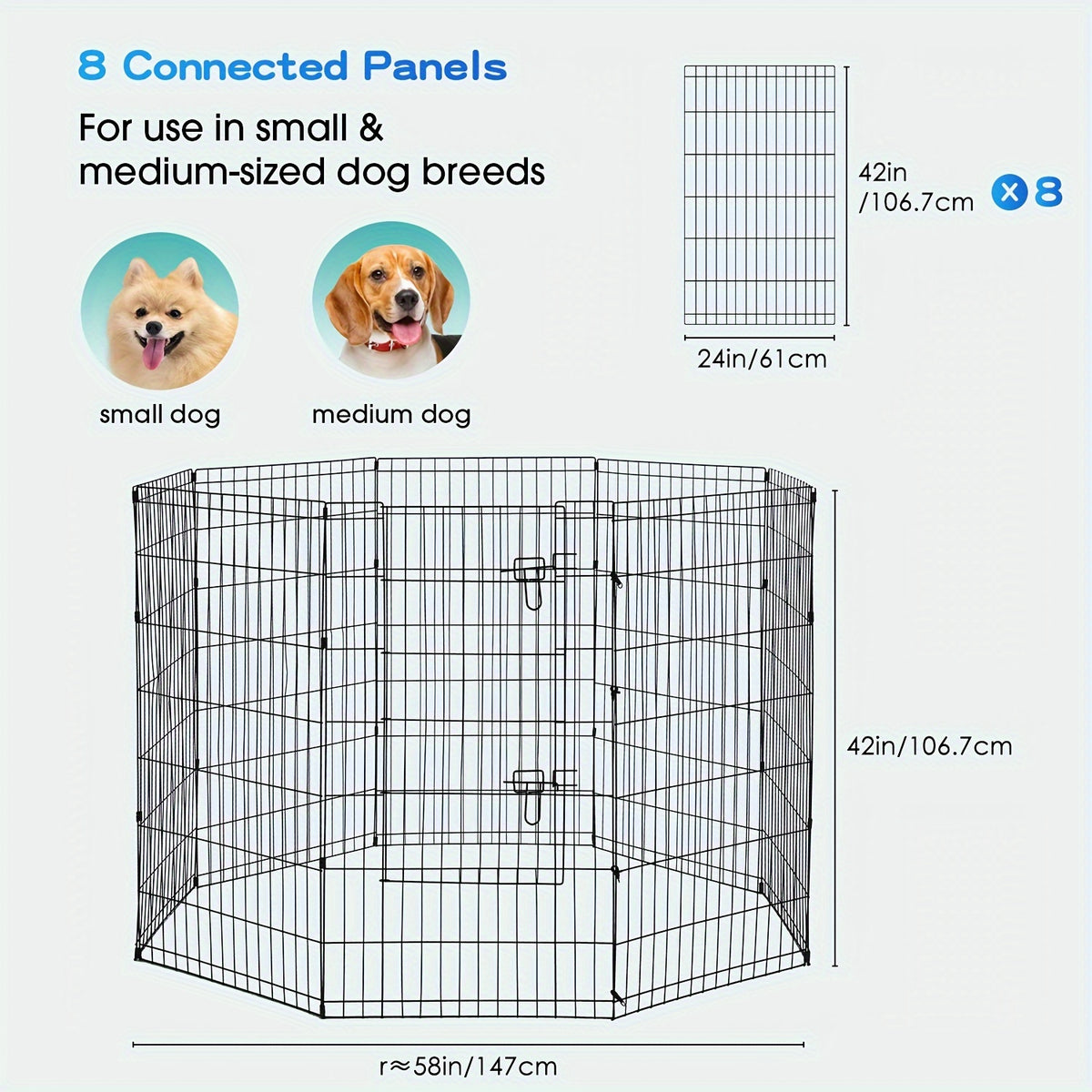 Foldable Metal Wire Dog Playpen with Tool-Free Setup, 24, 30, 36 or 42 Inch Height Options for Supervised Indoor and Outdoor Pet Exercise
