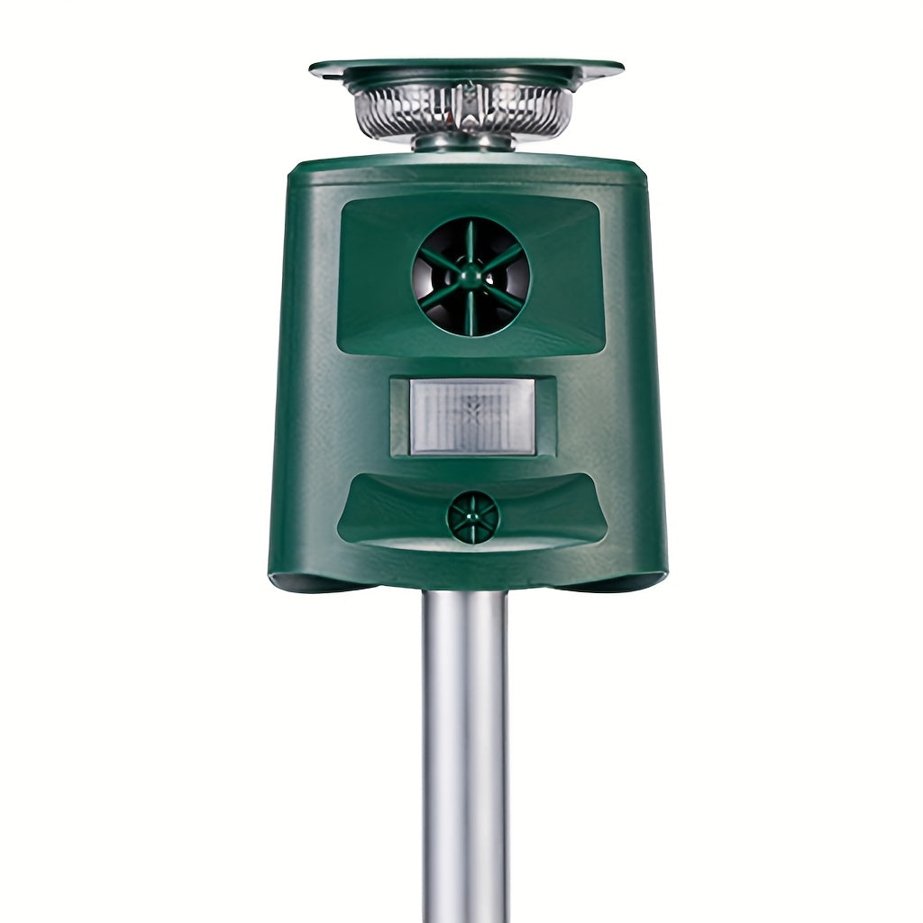 Solar-Powered Ultrasonic Outdoor Animal Sensor with 360° Motion Detection & LED Flashing Lights, Animal Activity Sensing Device for Yards, Farms, Chicken Coops, Homes, Villas & Barns, Dark Green