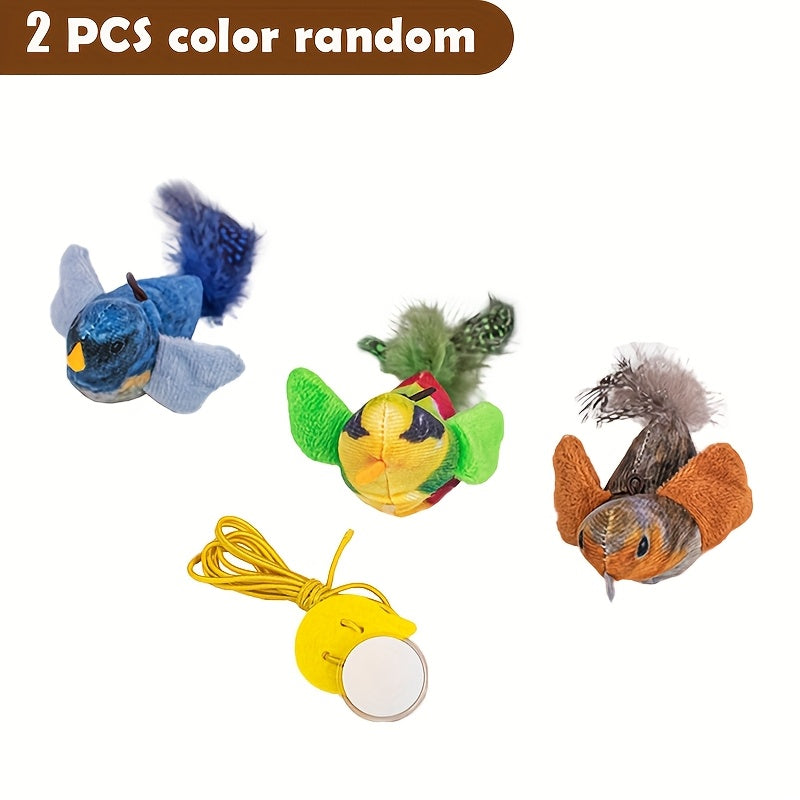 Bird Sound Cat Toy 2-Pack with Leaf Details, Random Color Simulated Birds for Kittens and Indoor Cats, Supervised Chase and Batting Play