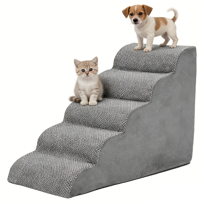 Curved Dog Stairs for Small Dogs and Cats, High-Density Foam Pet Steps for Couch, Bed and Sofa, 3/4/5-Step Indoor Ramp in Gray