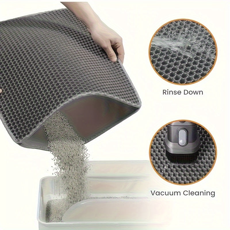 Double-Layer Honeycomb Cat Litter Mat, Washable Litter Box Scatter Catcher in Three Sizes and Light Gray, Dark Gray or Black for Indoor Cat Cleanup