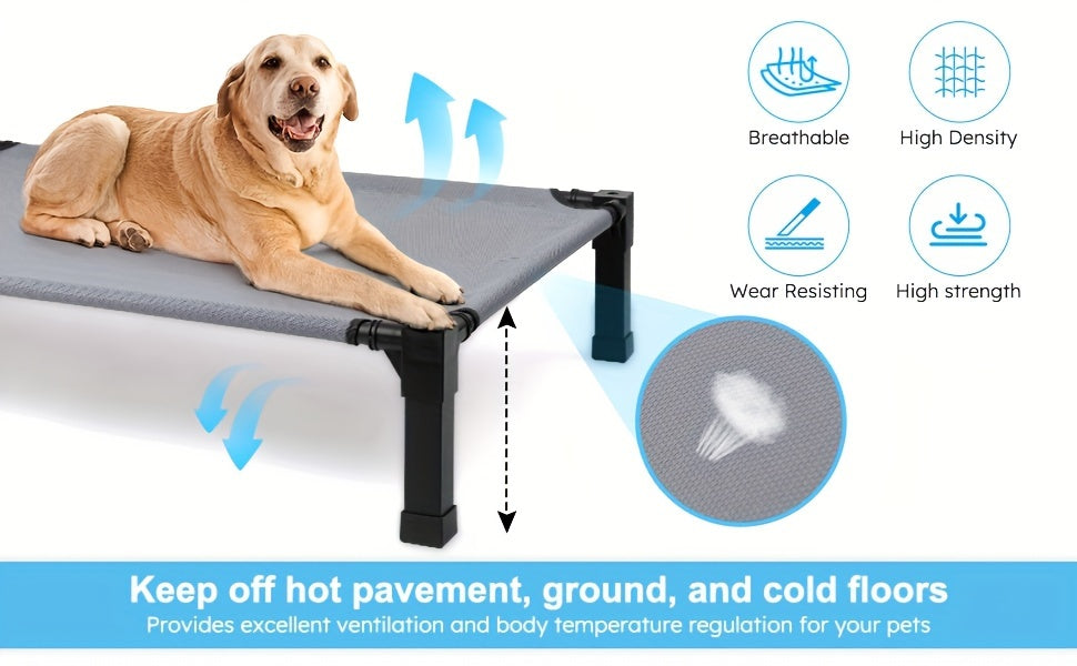 Raised Mesh Dog Bed with Metal Frame and Non-Slip Feet, Washable Breathable Pet Cot in 35 to 60 Inch Sizes for Indoor and Outdoor Lounging