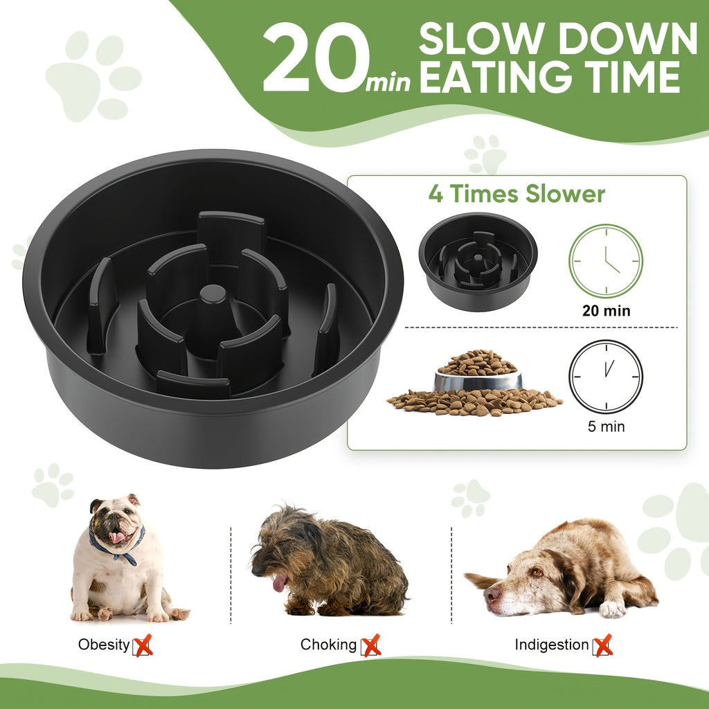Four-Level Elevated Dog Bowls with 1L Slow Feeder and Spill-Reducing Water Bowl, Black Adjustable Non-Slip Feeding Station for Daily Meals