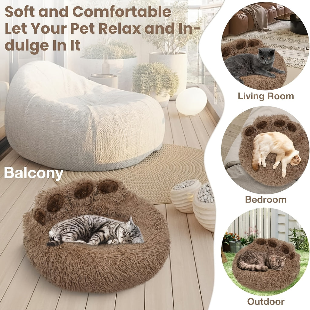 Bear Paw Pet Sofa Bed for Dogs and Cats, Soft Faux Plush Sleeping Nest with Raised Edges in Pink, Grey or Hazelnut, Four Sizes from 55 to 85 cm