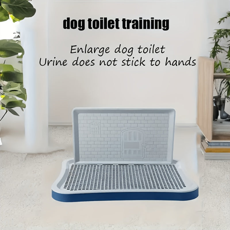 Dog Potty Tray with Tall Splash Guard, 20 x 15.4 Inch Navy Blue Indoor Puppy Toilet with Removable Grate for Small Dog House Training