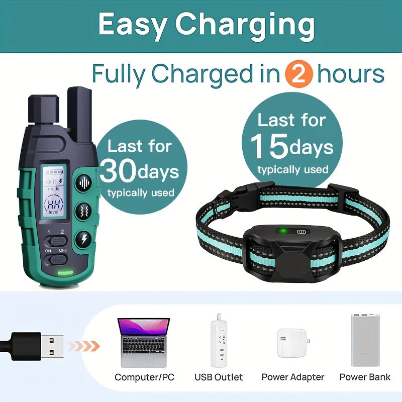 Remote Dog Training Collar 2800ft, Green 2-Dog Option with Vibration and Static Stimulation Modes for Supervised Training Sessions