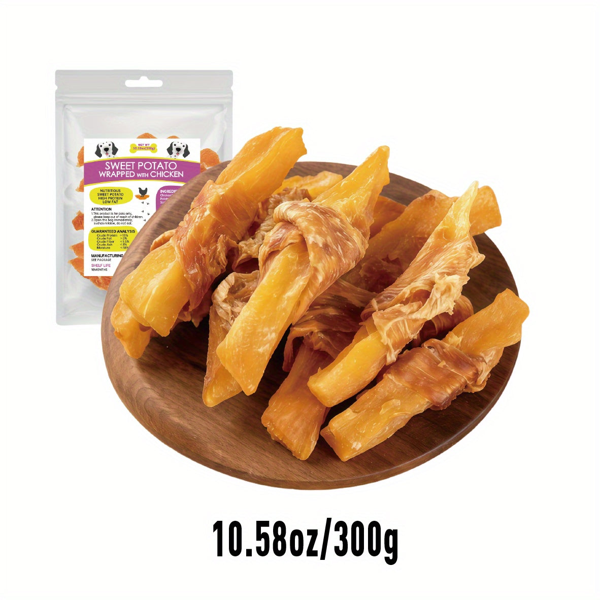 Chicken Wrapped Sweet Potato Dog Treats, 300g, 600g or 900g Chewy Snack Wraps for Supervised Reward Time and Dog Lover Gift Baskets