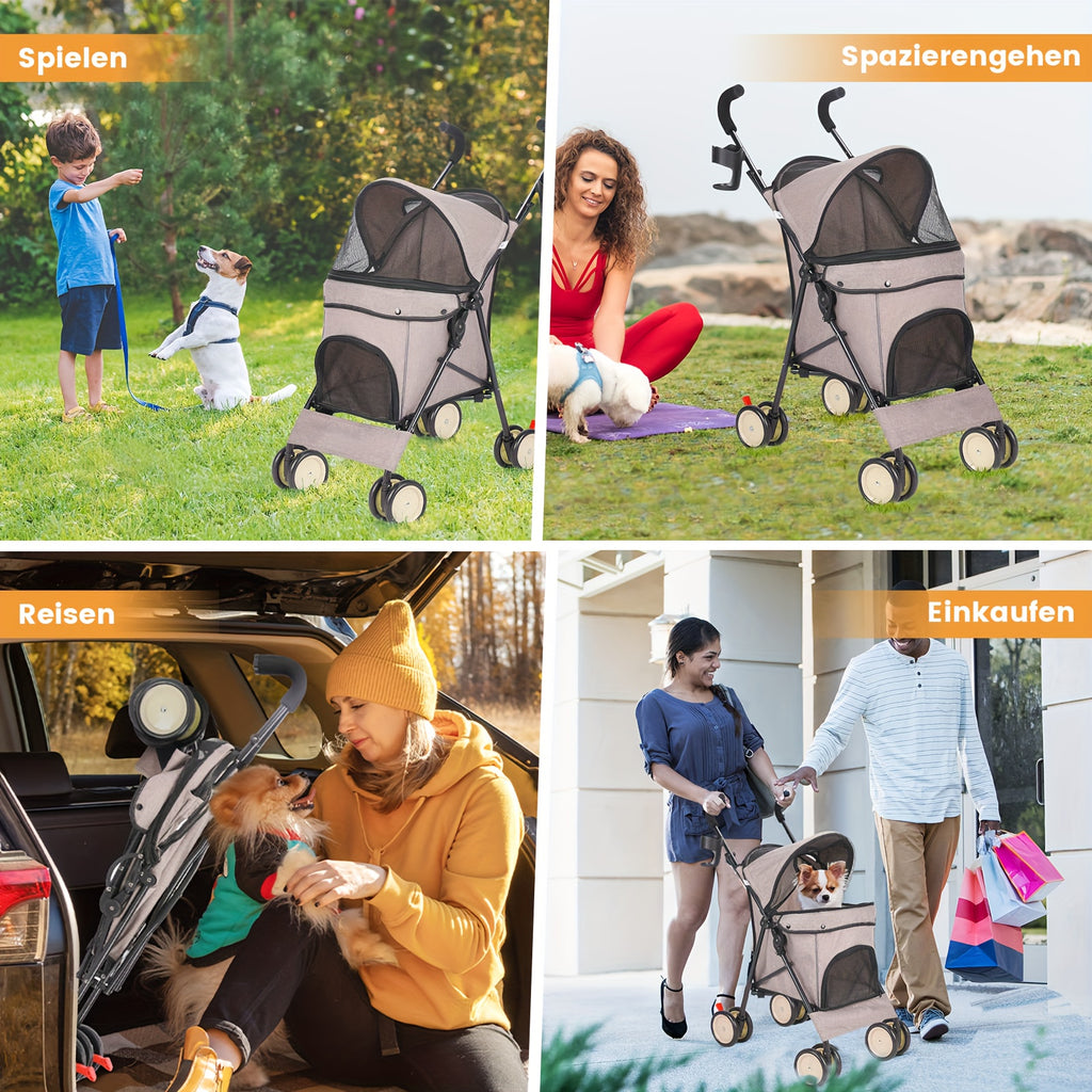 Lightweight Cat Stroller 8.95 lb with One-Touch Fold, Breathable Mesh, Adjustable Shoulder Strap and Safety Leash for Small Pet Travel and Daily Walks