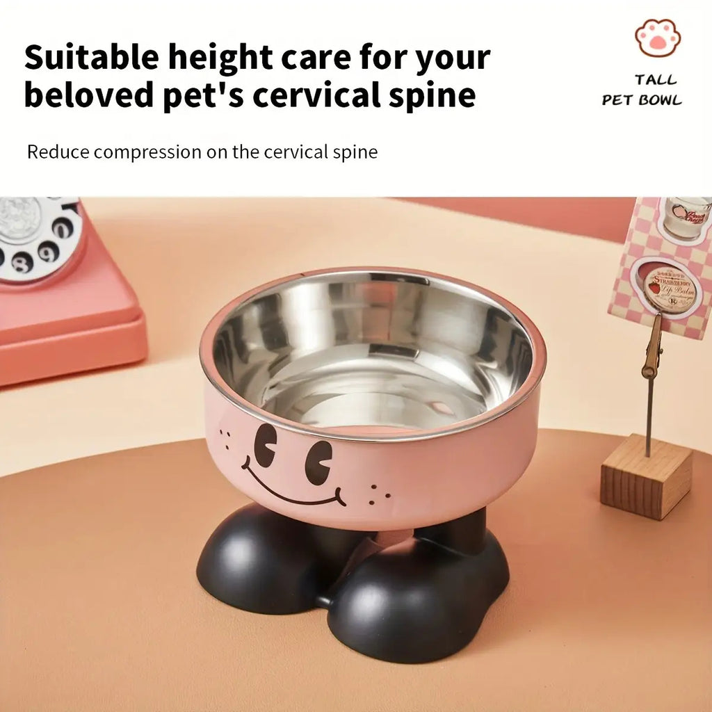 Raised Pet Bowl with Stainless Steel Dish, Anti-Slip and Anti-Tip Feeding Design for Kitten and Puppy Food or Water, Milky, Coffee Brown or Pink