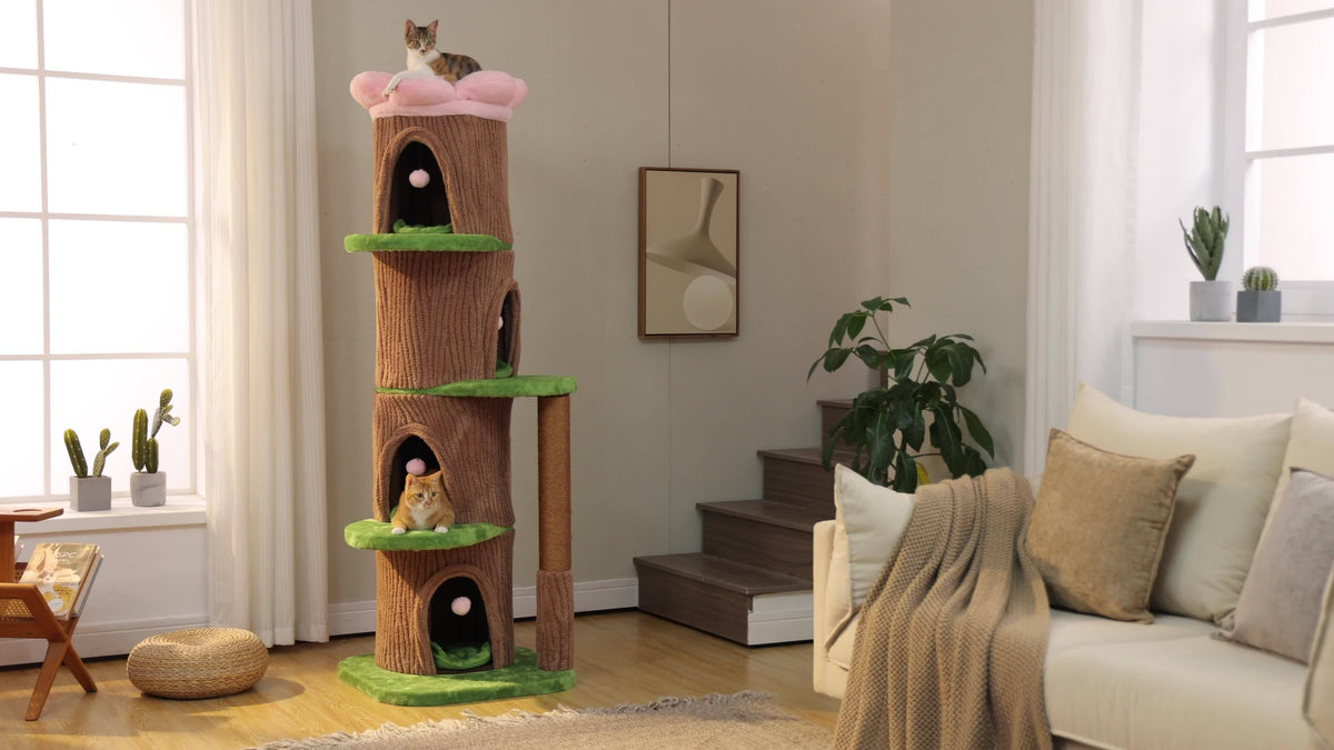 Forest Cat Tree Tower with Flower Top Perch, Indoor Climbing and Resting Furniture in 35.8, 56.3 or 68.5 Inch Height and Color Options