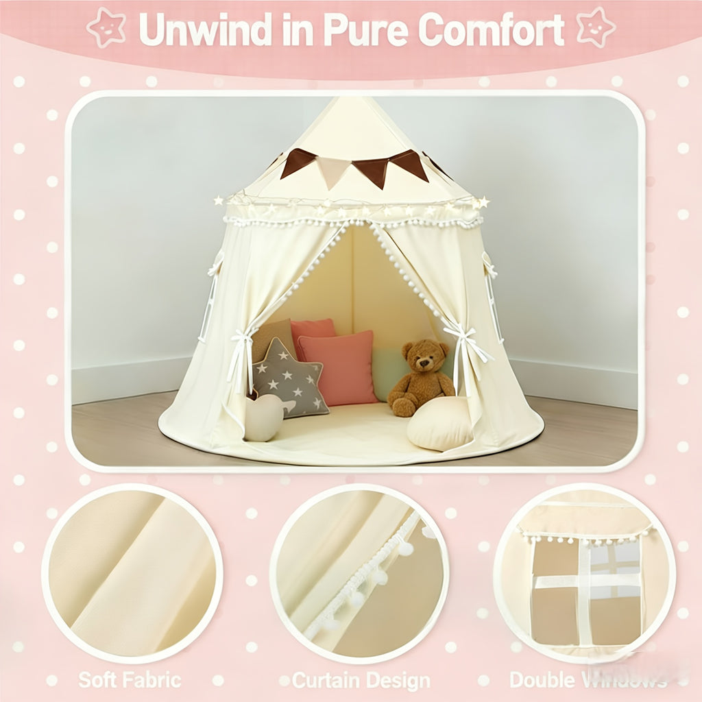 Pop Up Pet Tent for Dogs and Cats, Portable Dome Shelter with No Assembly for Camping and Road Trips, Basic or Mat, Star Lights and Flag Set