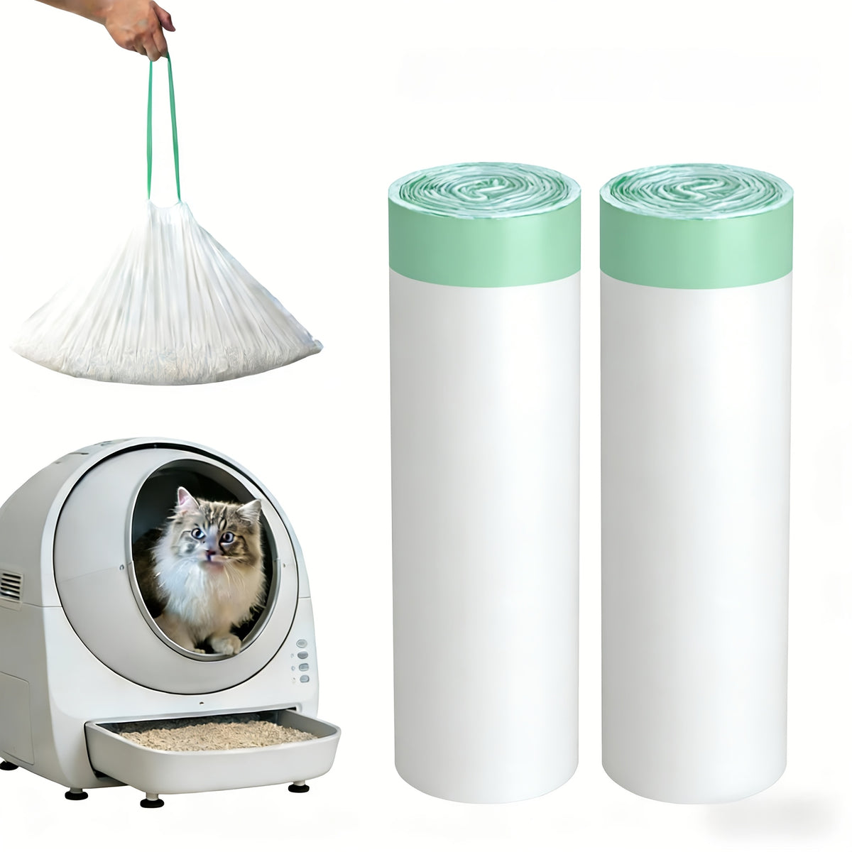 Cat Litter Box Liner Bags with Drawstring, 25.2 x 15.7 Inch Heavy-Duty Waste Drawer Liners for Compatible Self-Cleaning Boxes, 40 80 or 120 Count