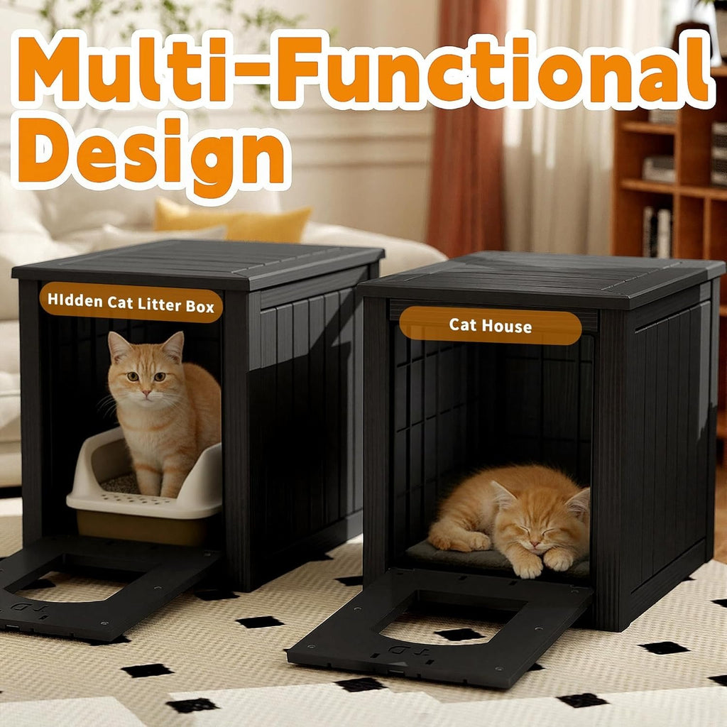 Cat Litter Cabinet End Table with Arched Entry, Hidden Litter Box Enclosure with Opening Front Panel for Indoor Homes in Light Brown or Black