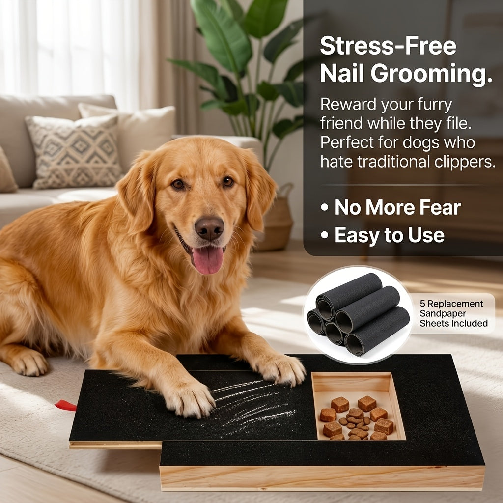 Dog Nail Scratch Pad with Treat Drawer, Interactive Paw Filing Board for Reward-Based Home Grooming, Board and Replacement Sandpaper Options