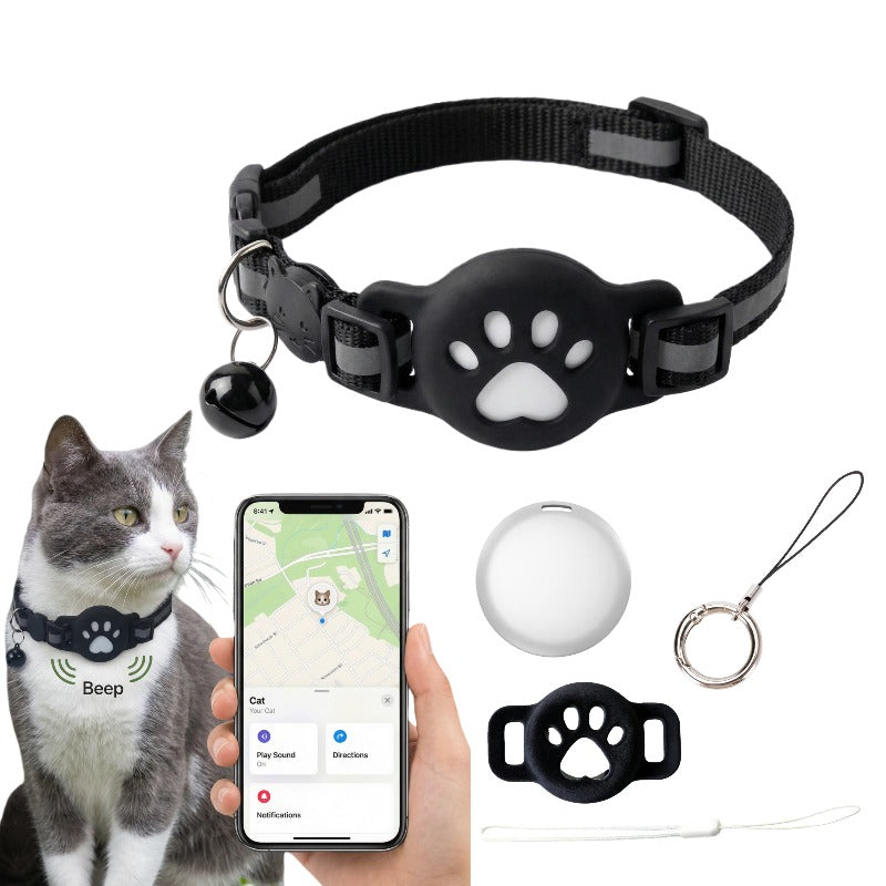 Cat Tracker Collar Set for iOS, Pet Locator with 5-Piece Option Including Two Lanyards, One Collar and Silicone Protective Case, Battery Not Included