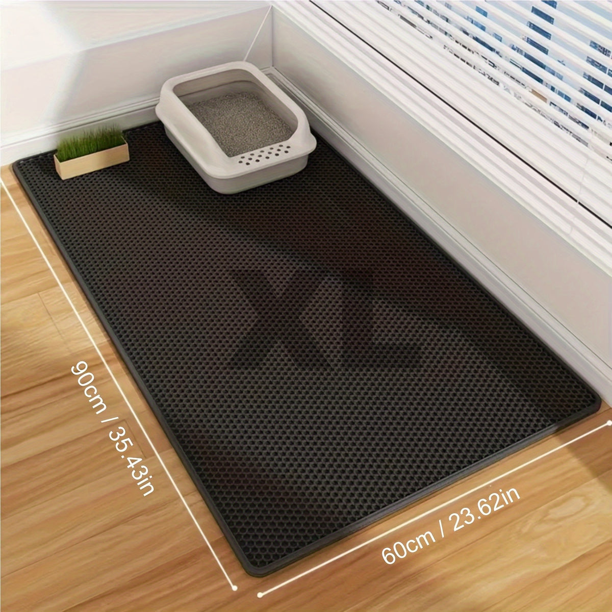 XXL Cat Litter Mat 47.2 x 27.6 Inches, Grey Double Layer EVA Litter Catcher with Non-Slip Design, Washable Scatter Control for Indoor Litter Box Areas
