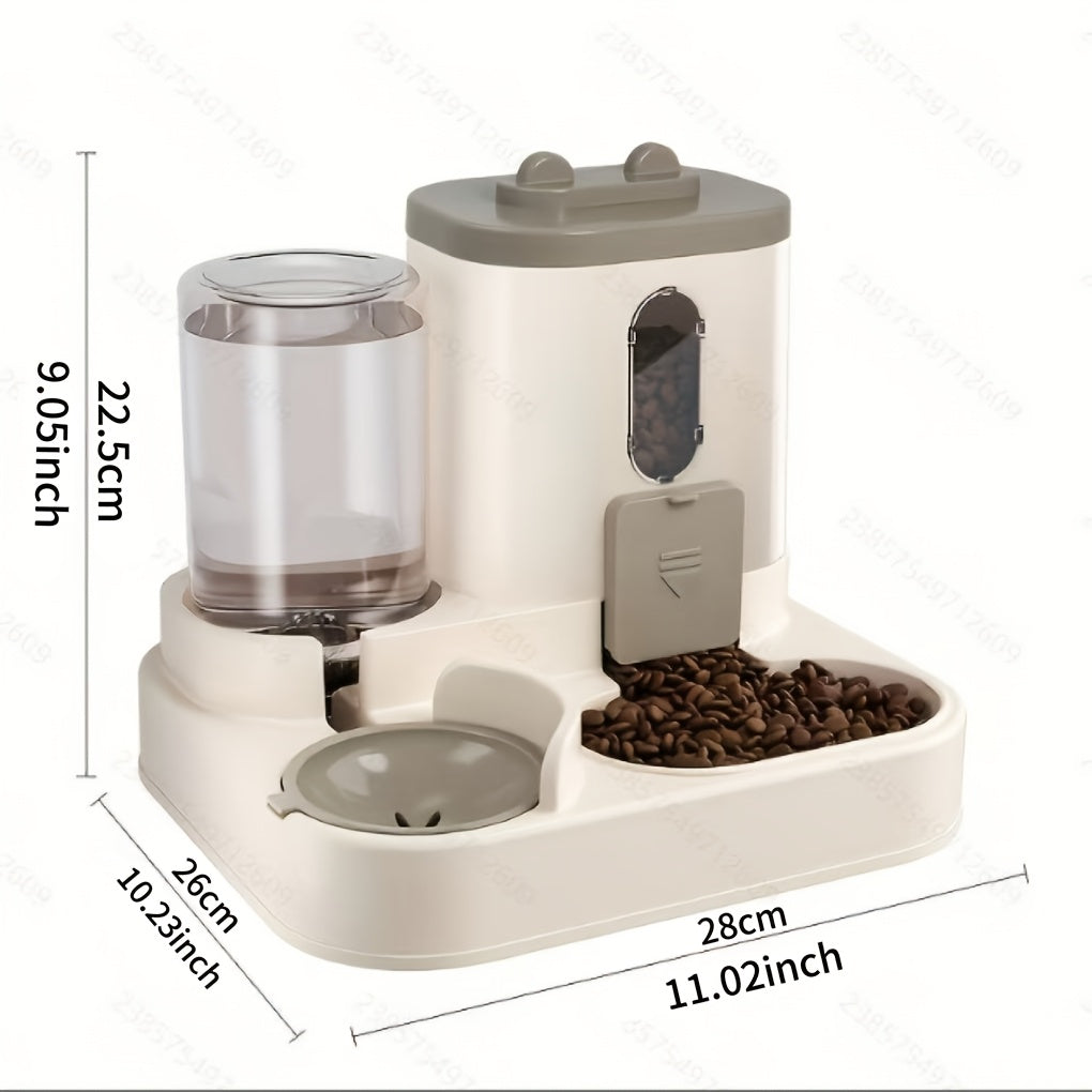 Automatic Pet Feeder 2-in-1 for Cats and Dogs, Non-Electric Space-Saving Feeding Station for Daily Pet Care in Pink, Grey or Light Yellow