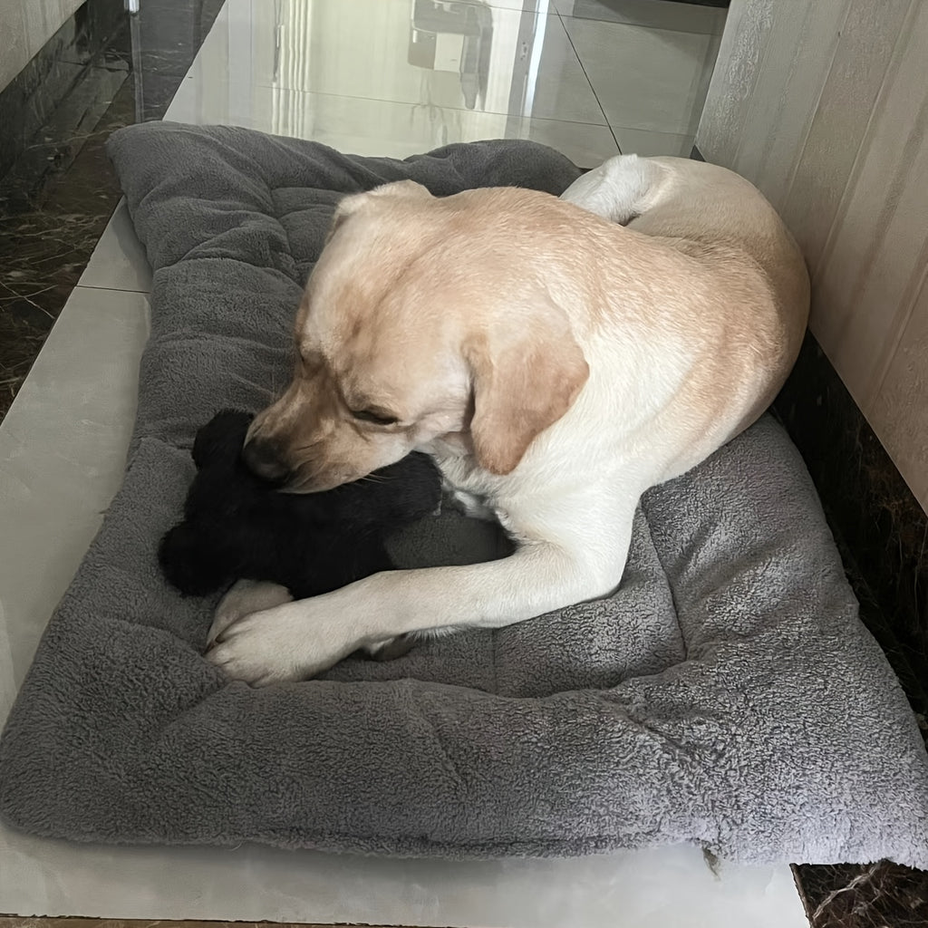 Bolster Dog Bed in Gray, Soft Rectangular Pet Sleeping Mat with Raised Edges and Non-Slip Base, Medium Style for Everyday Indoor Rest