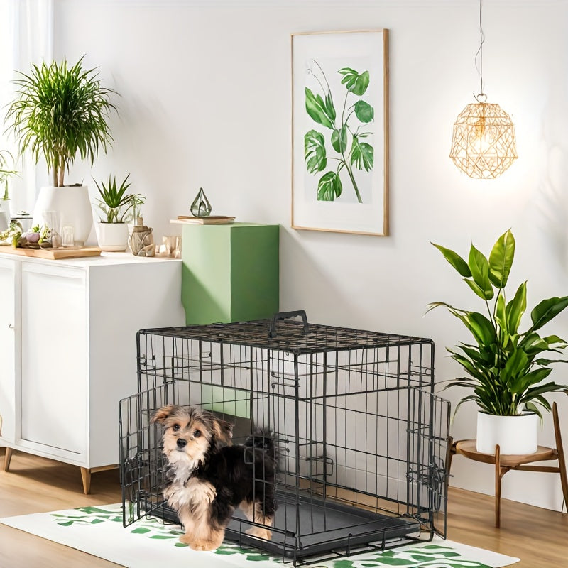Foldable Dog Cage and Pet Enclosure with Tray, Black or White 4-Panel and 6-Panel Options Plus 36 Double-Door Style for Home and Travel Setup