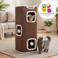 Cat Condo Cube Tower for Indoor Cats, Space-Saving Cat House Bed with Hanging Plush Ball, One to Three Stories in Beige, Coffee or Light Gray