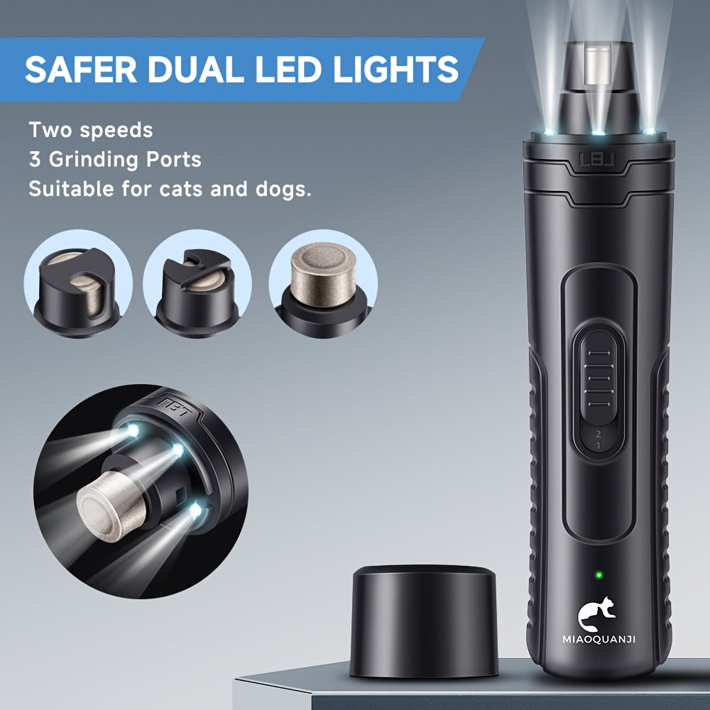 Pet Nail Grinder F3 with 3 LED Lights, Electric Dog and Cat Nail File with Diamond Grinding Head and Protective Sleeve for Home Grooming