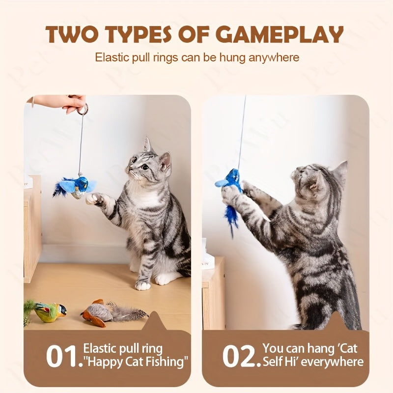 Plush Bird Cat Toys 2-Pack in Random Colors, Soft Interactive Bird-Shaped Toys for Supervised Indoor Cat Batting, Pouncing and Everyday Play