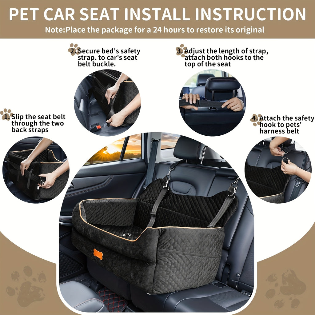 Dog Car Seat with Thick Removable Cushion, 31.1 Inch Washable Back Seat Travel Bed with Raised Sides and Six Colors for Dogs Under 55 lbs