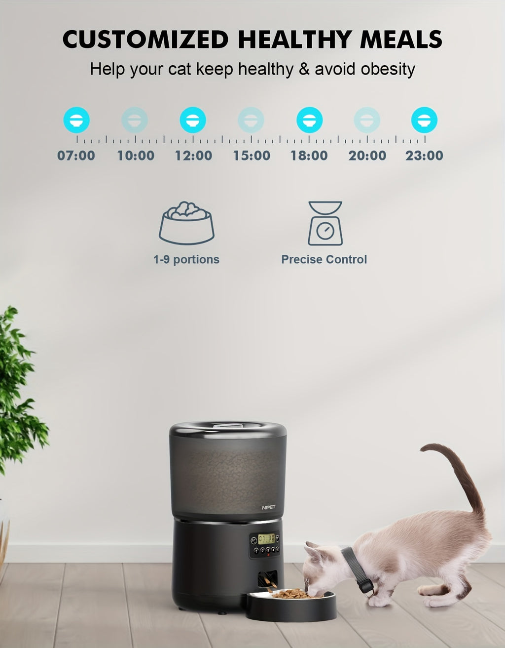4L Automatic Pet Feeder by NPET, Cat and Dog Food Dispenser with Stainless Steel Bowl, USB or Battery Power and App or Camera Version Options