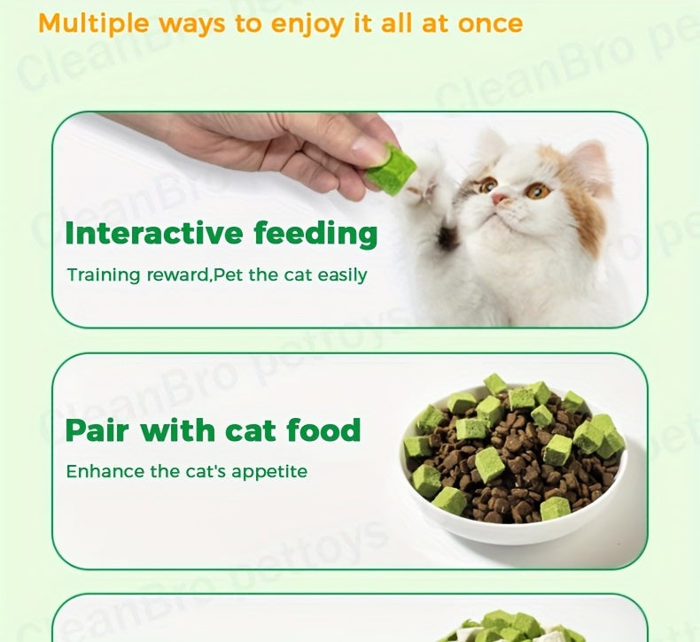 Cat Snack Pellets and Biscuits, 150g Cat Grass Pellets or Mixed Flavor Cat Biscuits and 155g Green Square Mint Granules for Supervised Treat Time
