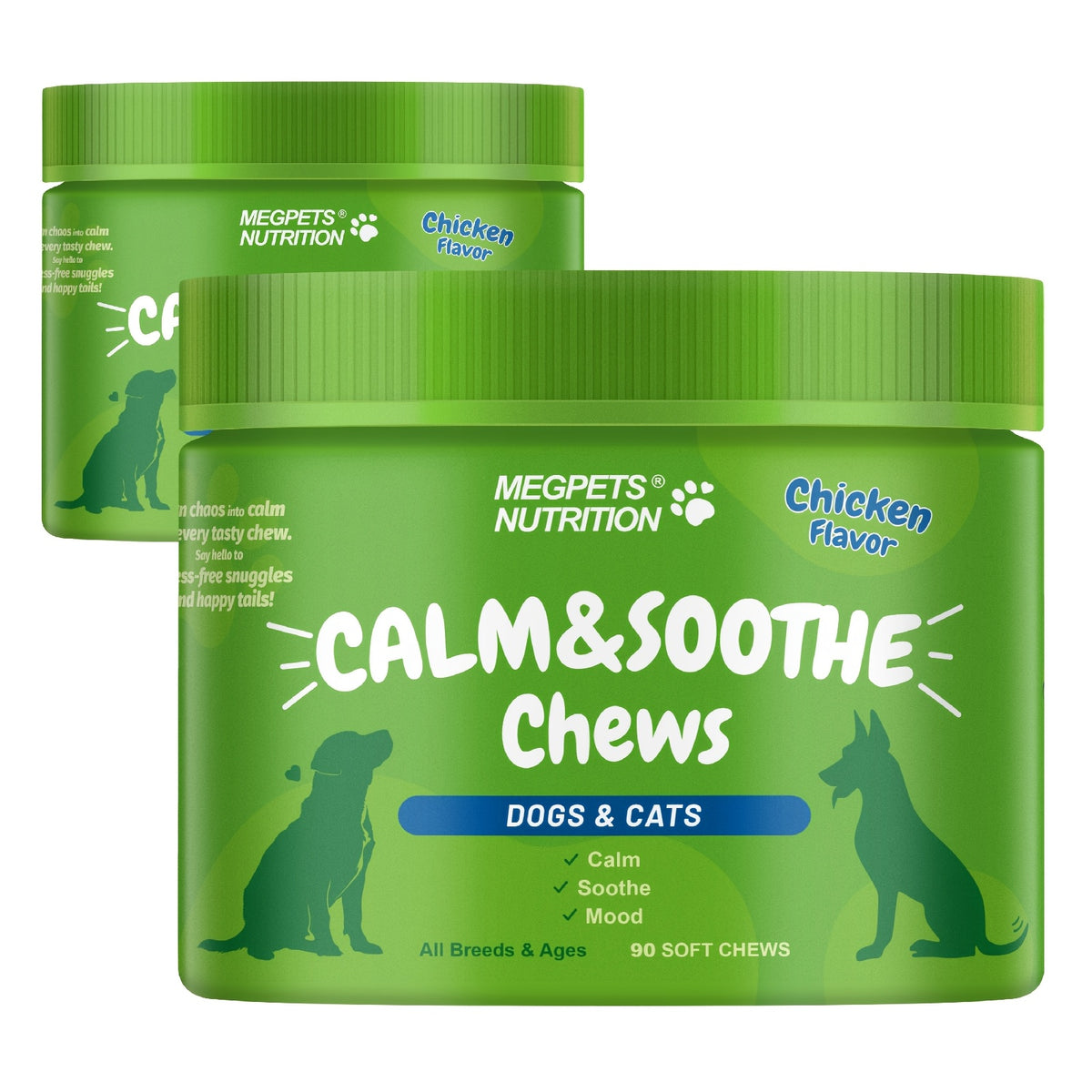 Calming Chews for Dogs and Cats, Chicken Flavor 90 Soft Chews, Bottled Pet Supplement in One, Two or Three Bottle Options for Wellness Routines