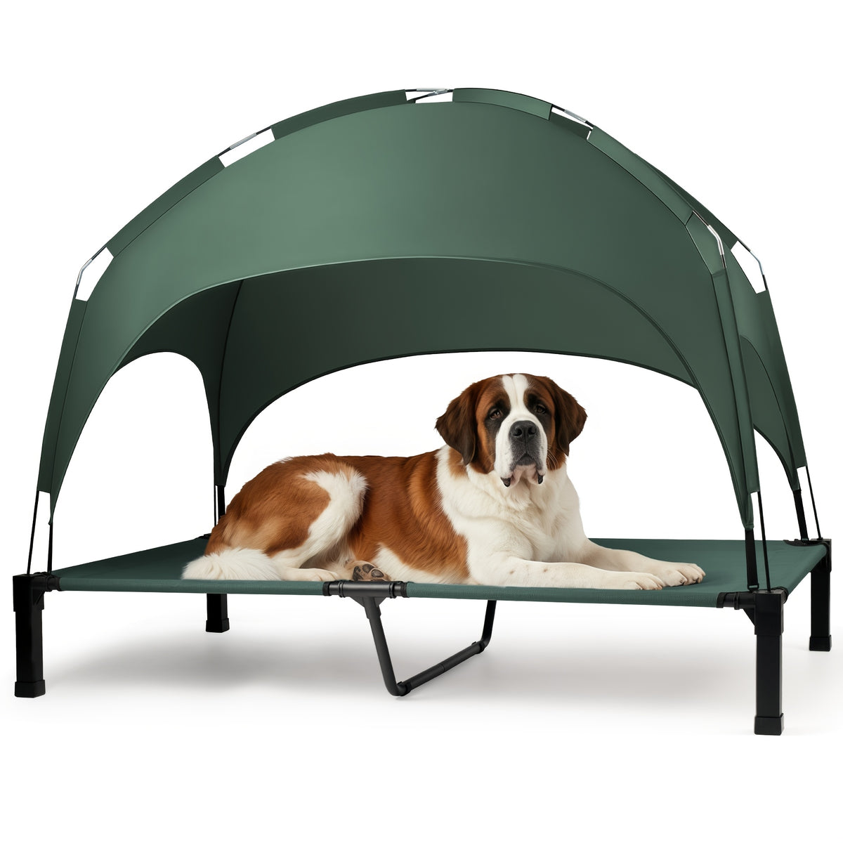 Dog Cot with Canopy, Elevated Outdoor Dog Bed with Removable Shade and Adjustable Non-Slip Feet for Large Dogs, Camping and Indoor Rest