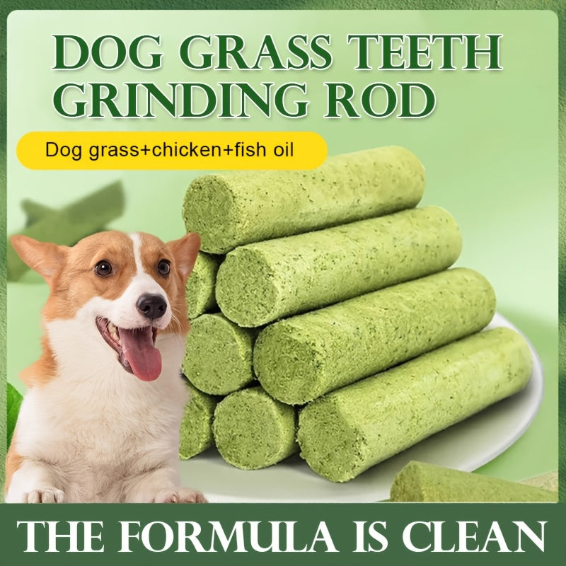 Dog Grass Snack Sticks 15 Count, Green Rod-Shaped Chew Treats for Supervised Reward Time, Everyday Snacking and Dog Lover Gift Baskets