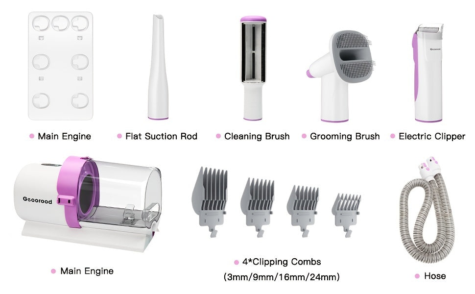 Dog Hair Vacuum Grooming Kit with Clippers, 2.5L Dust Cup, 4 Grooming Tools and 3–24mm Guide Combs for At-Home Brushing and Coat Trimming
