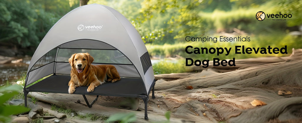 Elevated Canopy Dog Bed with Removable Shade and Non-Slip Feet, L and XL Raised Pet Cot for Large Dogs, Backyard Lounging, Camping and Beach Trips